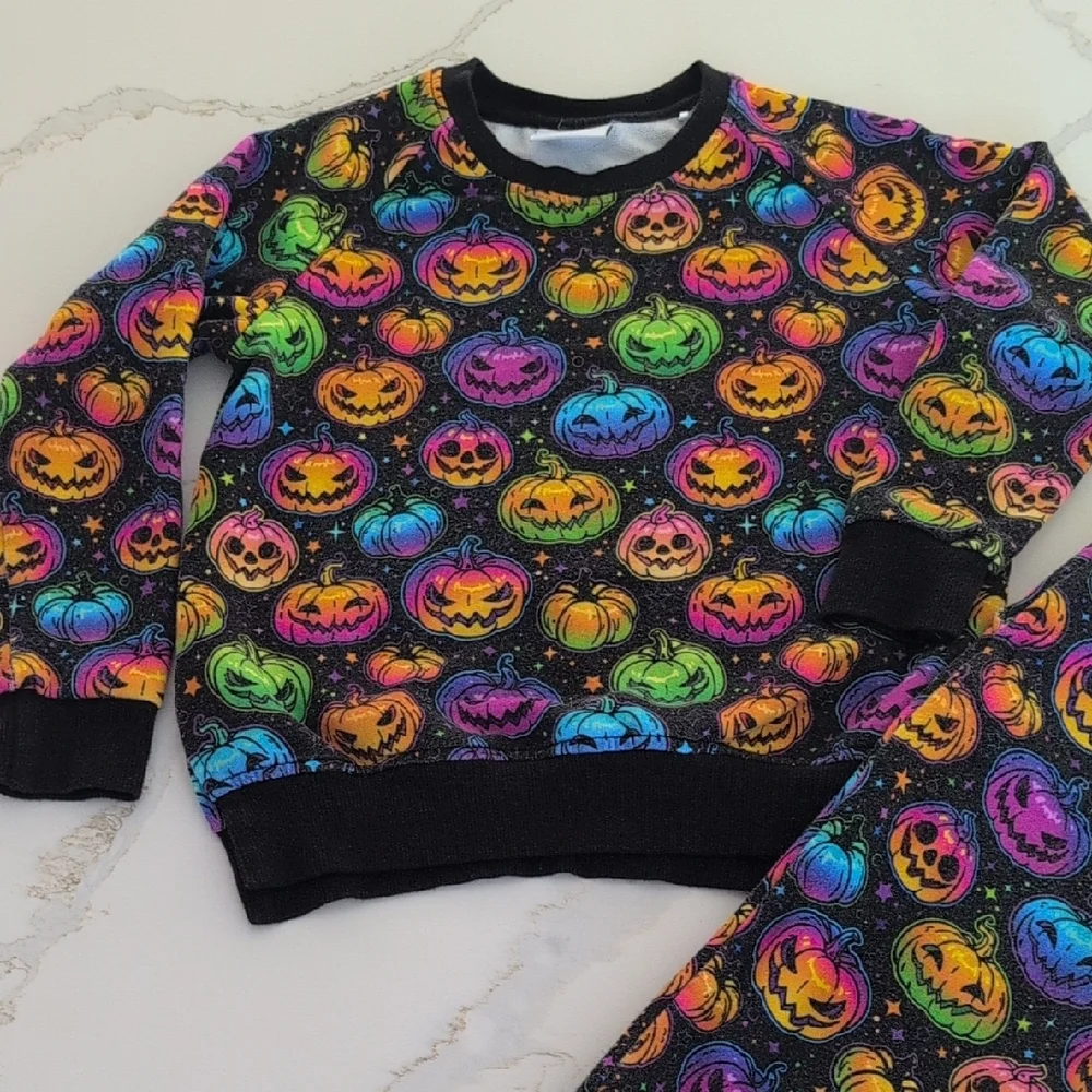 Kids Halloween Pumpkin Sweatshirt & Jogger Set - Black Rainbow Pumpkins